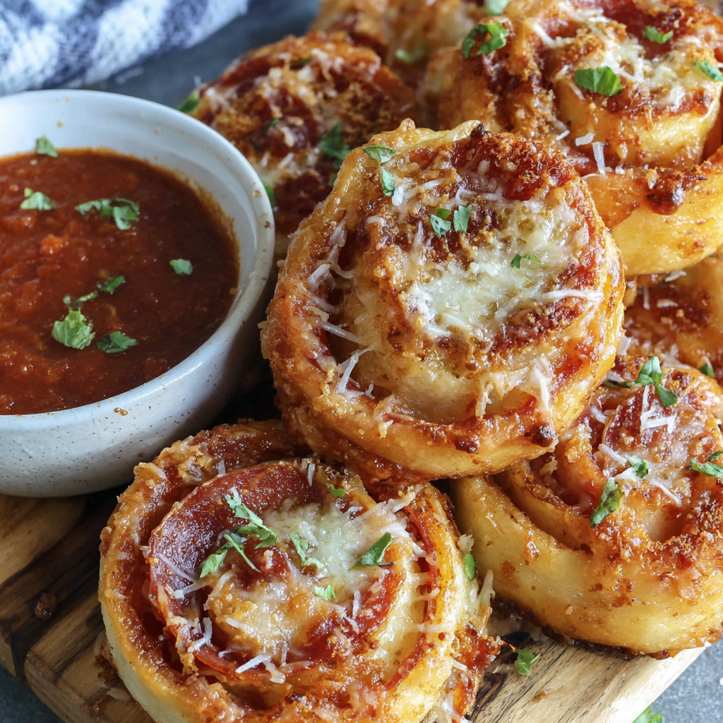 Close-up of a pinwheel showing cheese and pepperoni spiral