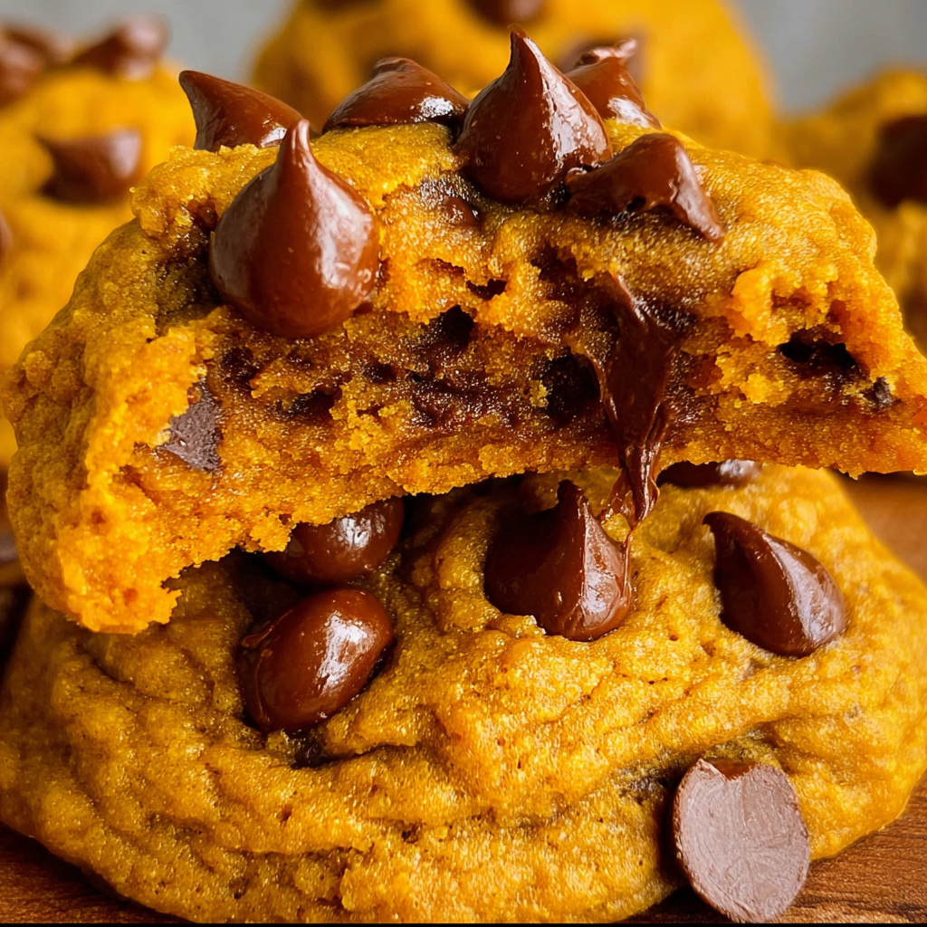 Tray of pumpkin chocolate chip cookies on parchment