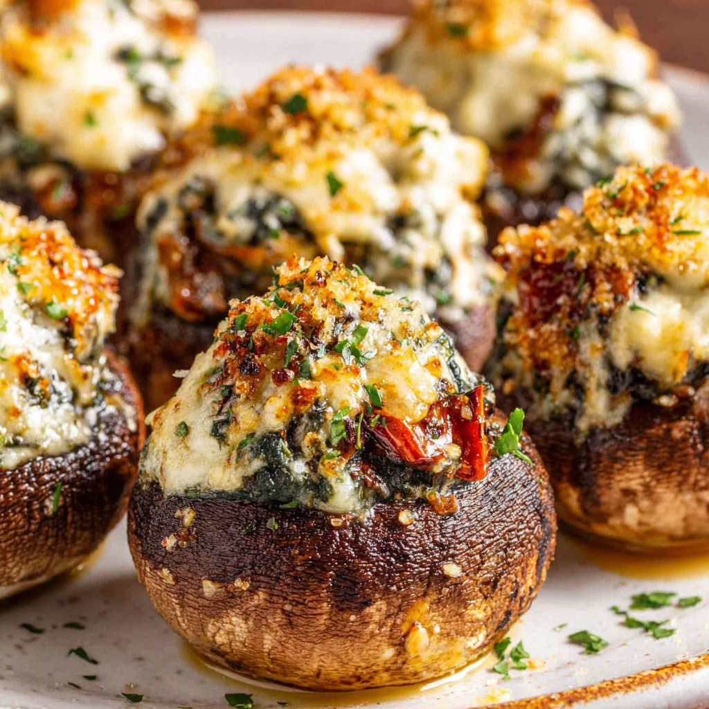 Close up of stuffed mushroom filling