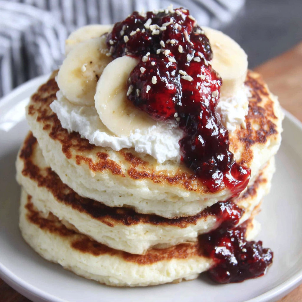 Greek yogurt pancakes on a pan