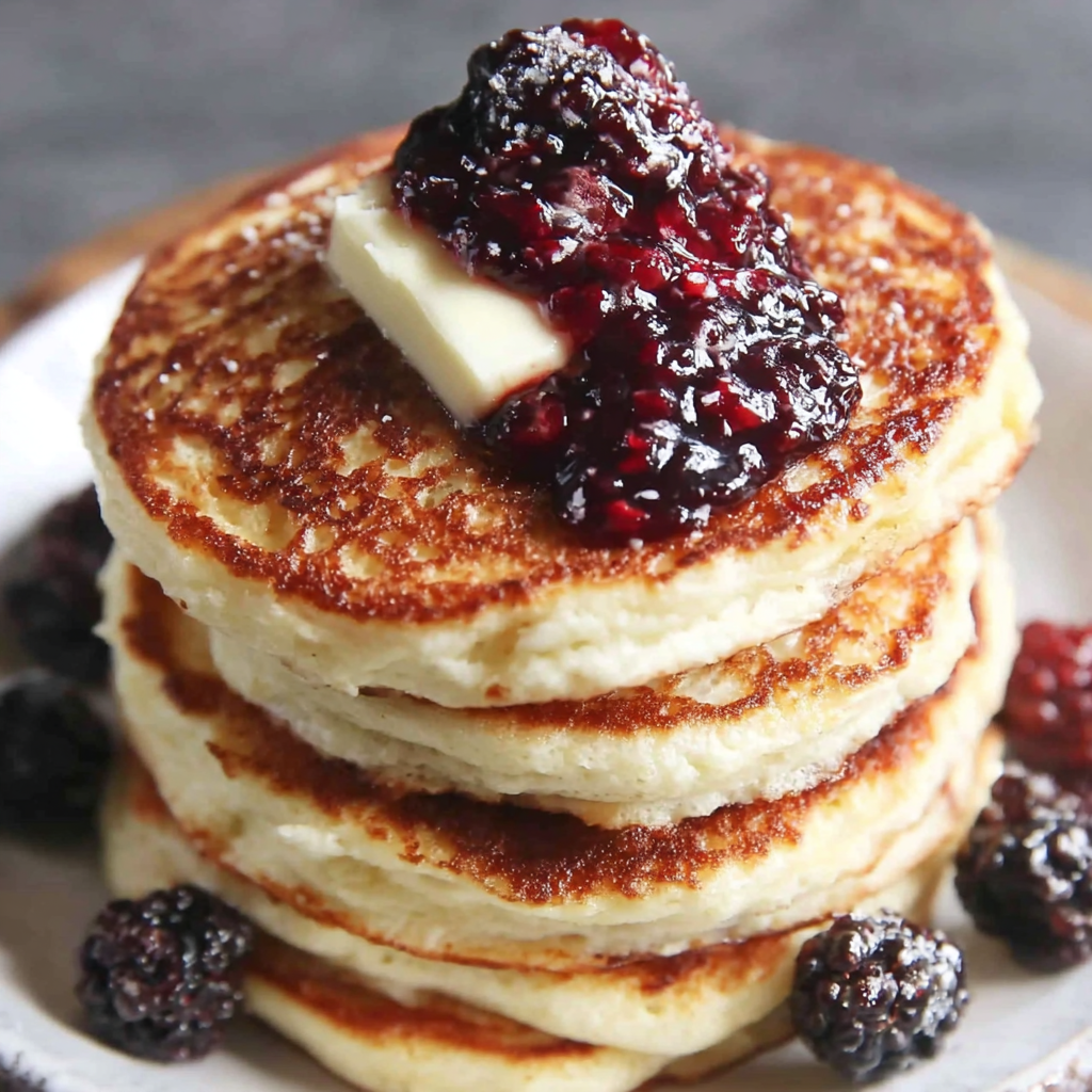Stack of protein pancakes with toppings