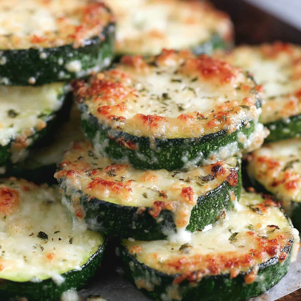 Sliced zucchini on a baking sheet with Parmesan