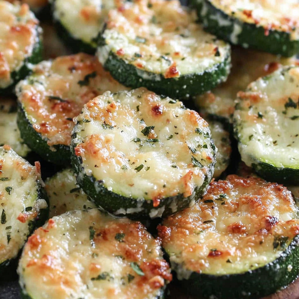 Plated baked zucchini with golden Parmesan