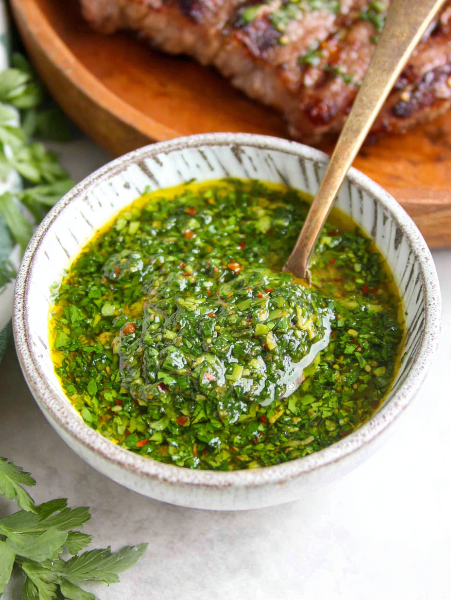 Ingredients for chimichurri laid out on a cutting board