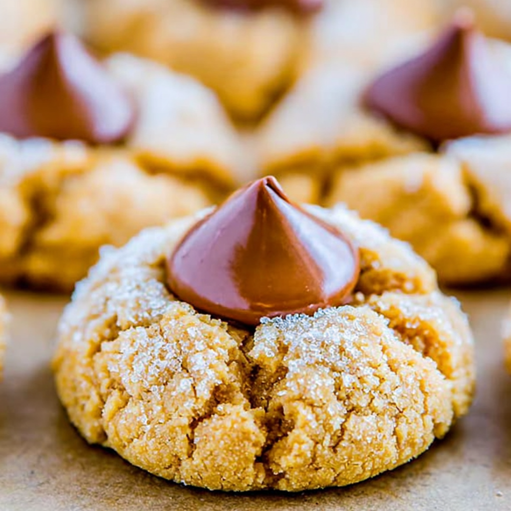 Close-up of a cookie with a chocolate kiss