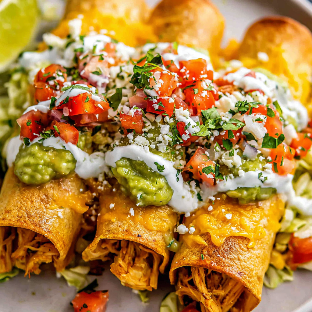 Best Chicken Flautas with Green Avocado Sauce