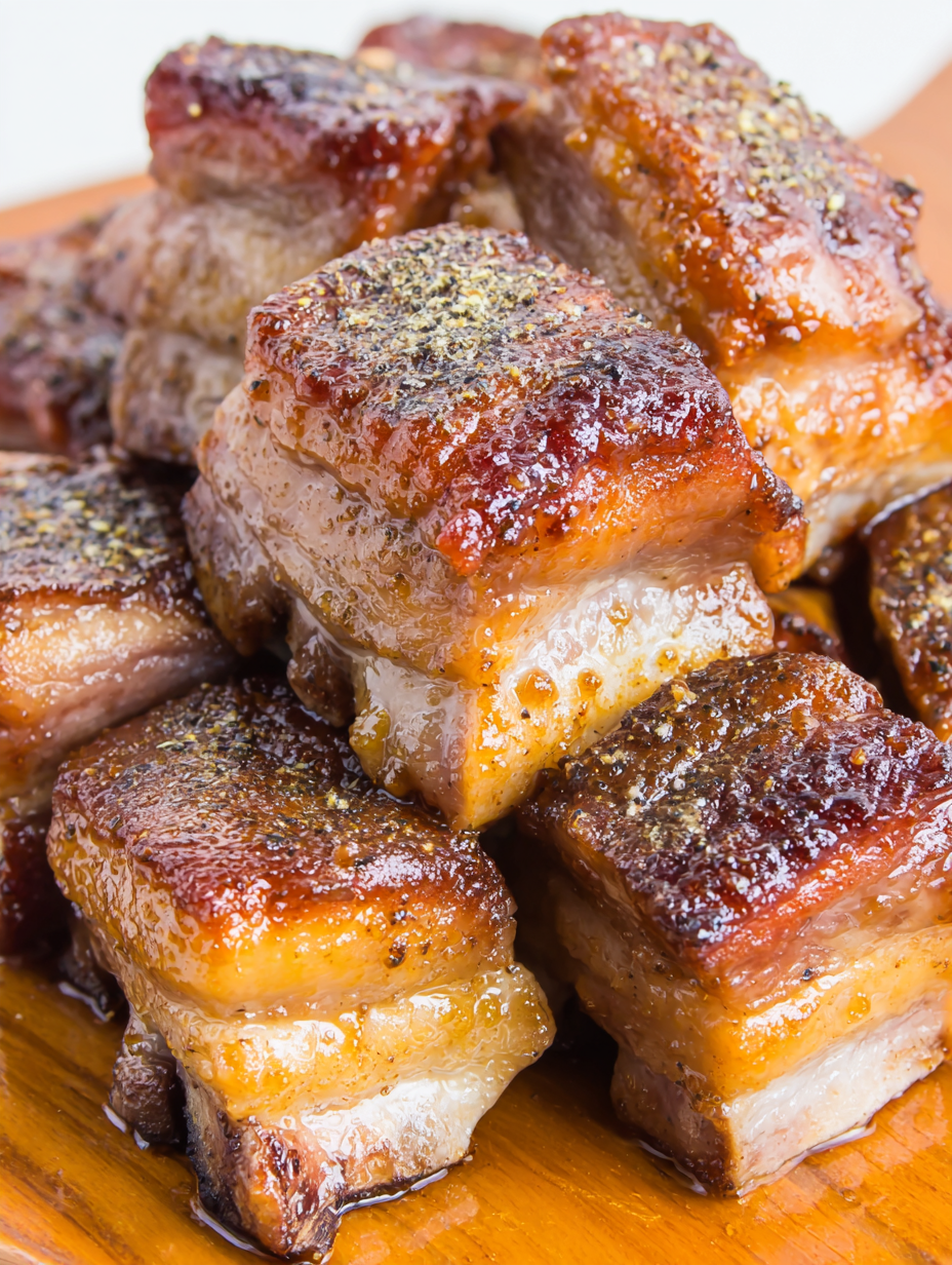 Boneless pork ribs on a baking sheet with brown sugar glaze