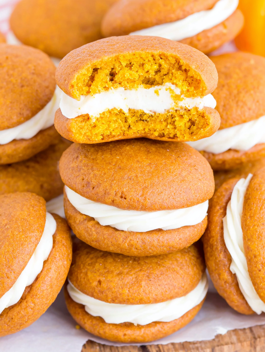 Close-up of a whoopie pie cut in half