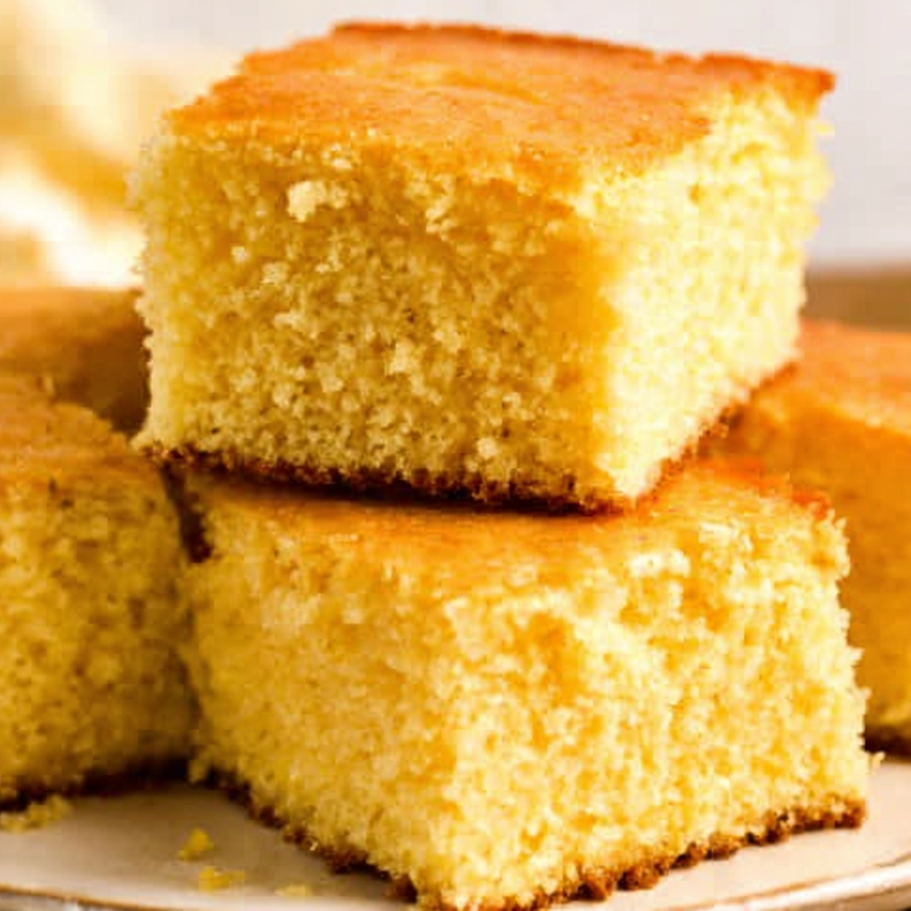 Baked sweet cornbread cut into squares