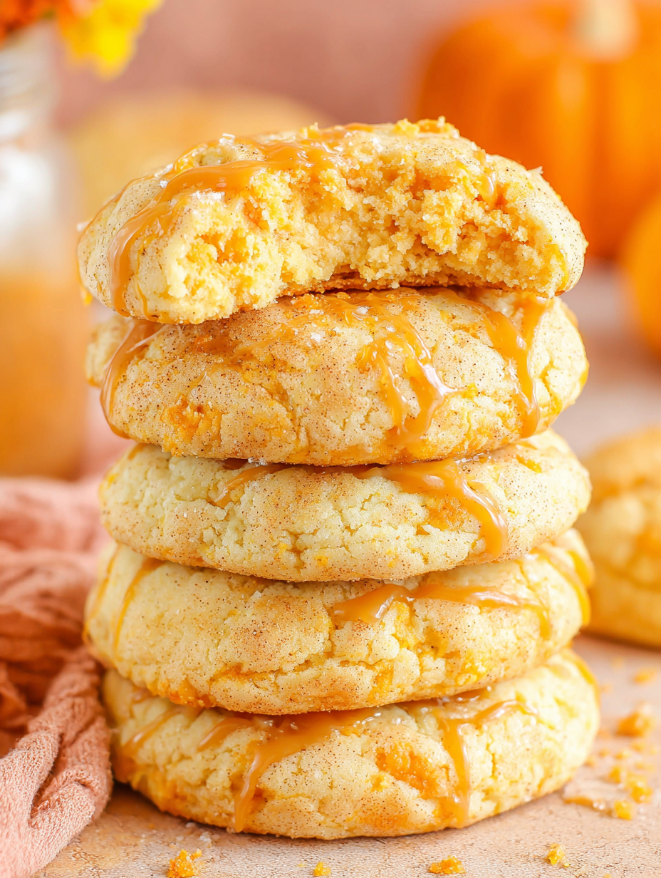 Close-up of a pumpkin cheesecake cookie cut