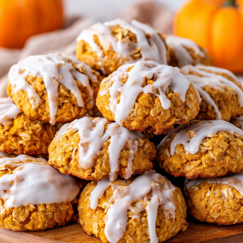 Pumpkin Oatmeal Cookies with Vanilla Icing