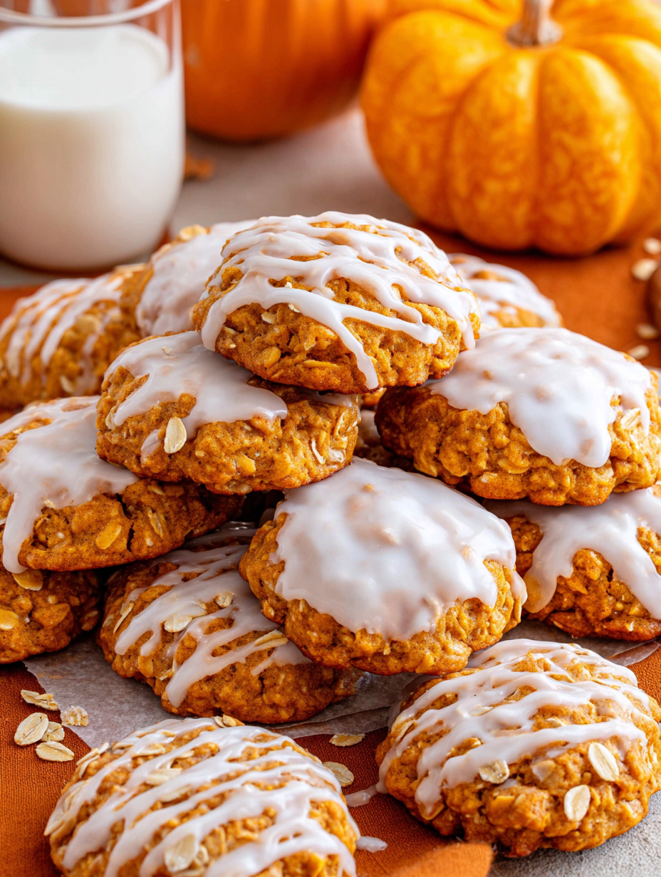 Pumpkin oatmeal cookies on a wire rack