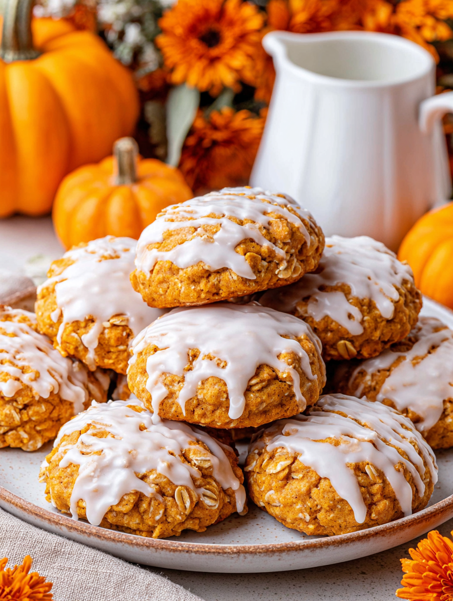 Close-up of iced pumpkin oatmeal cookie