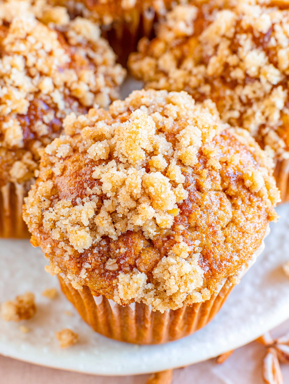 Close-up of crumb topping and chopped pecans