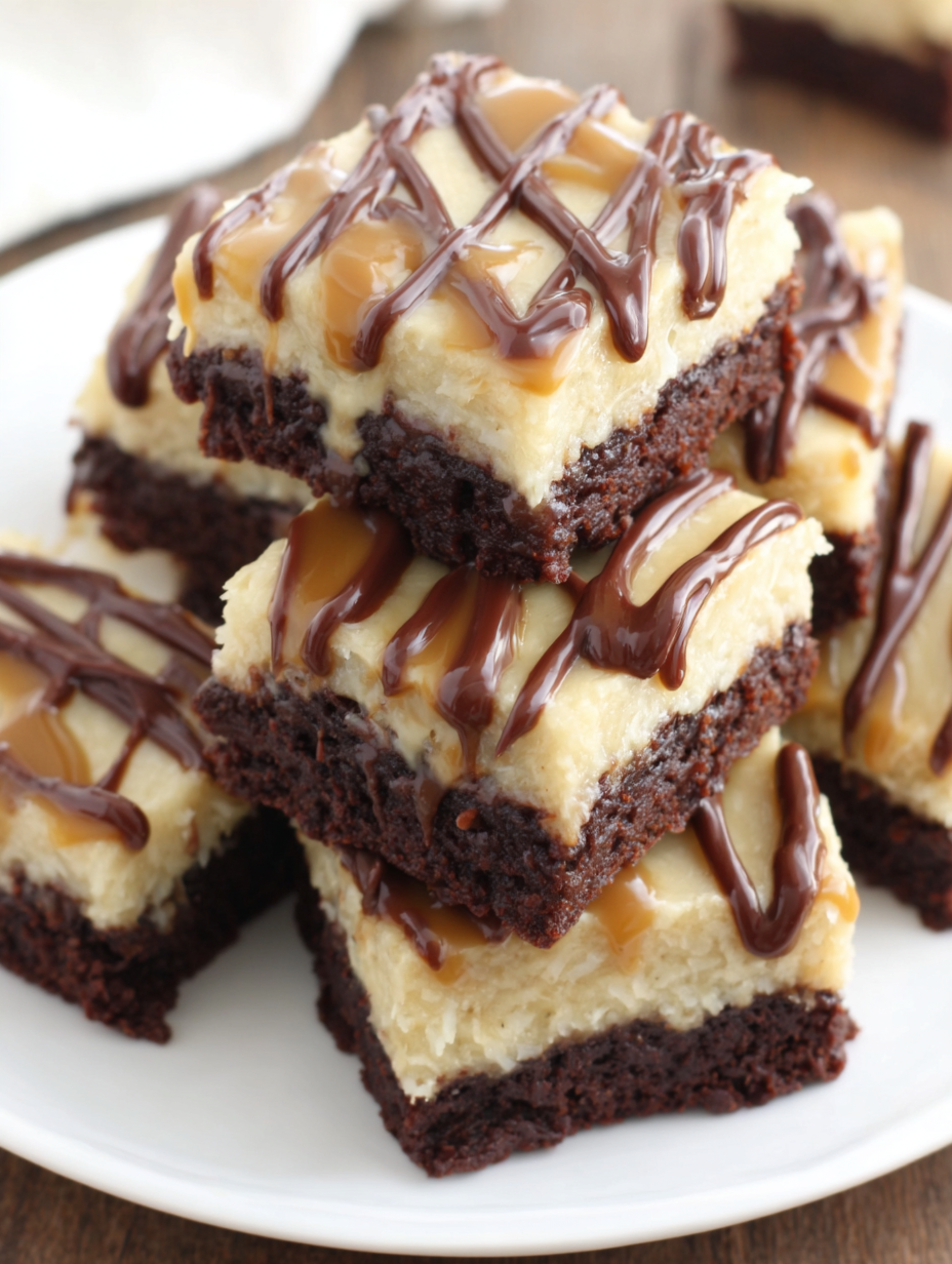 Salted Caramel Coconut Brownies - pan fresh from oven