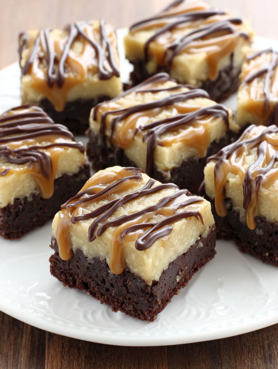 Close-up of salted caramel glaze and chocolate drizzle