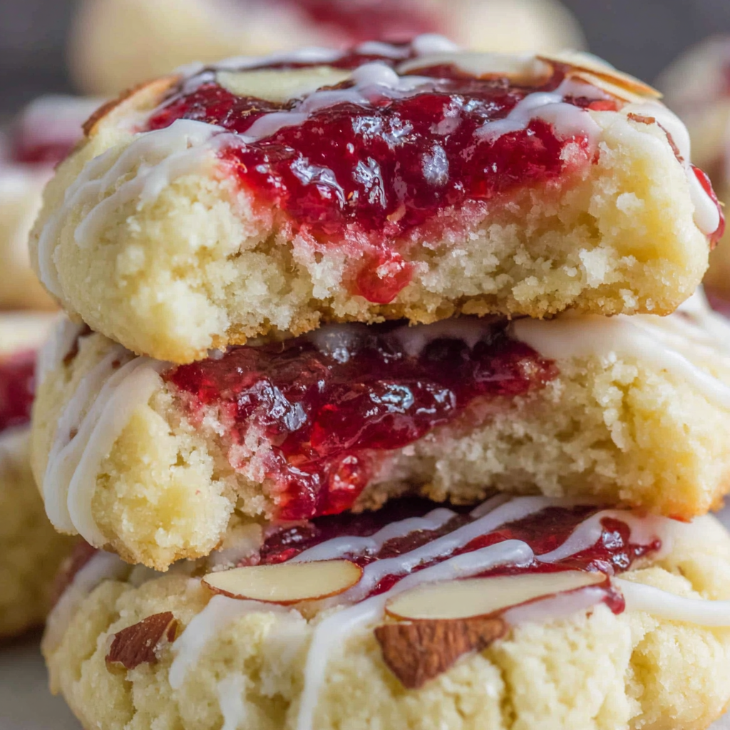Raspberry Almond Shortbread Thumbprint Cookies