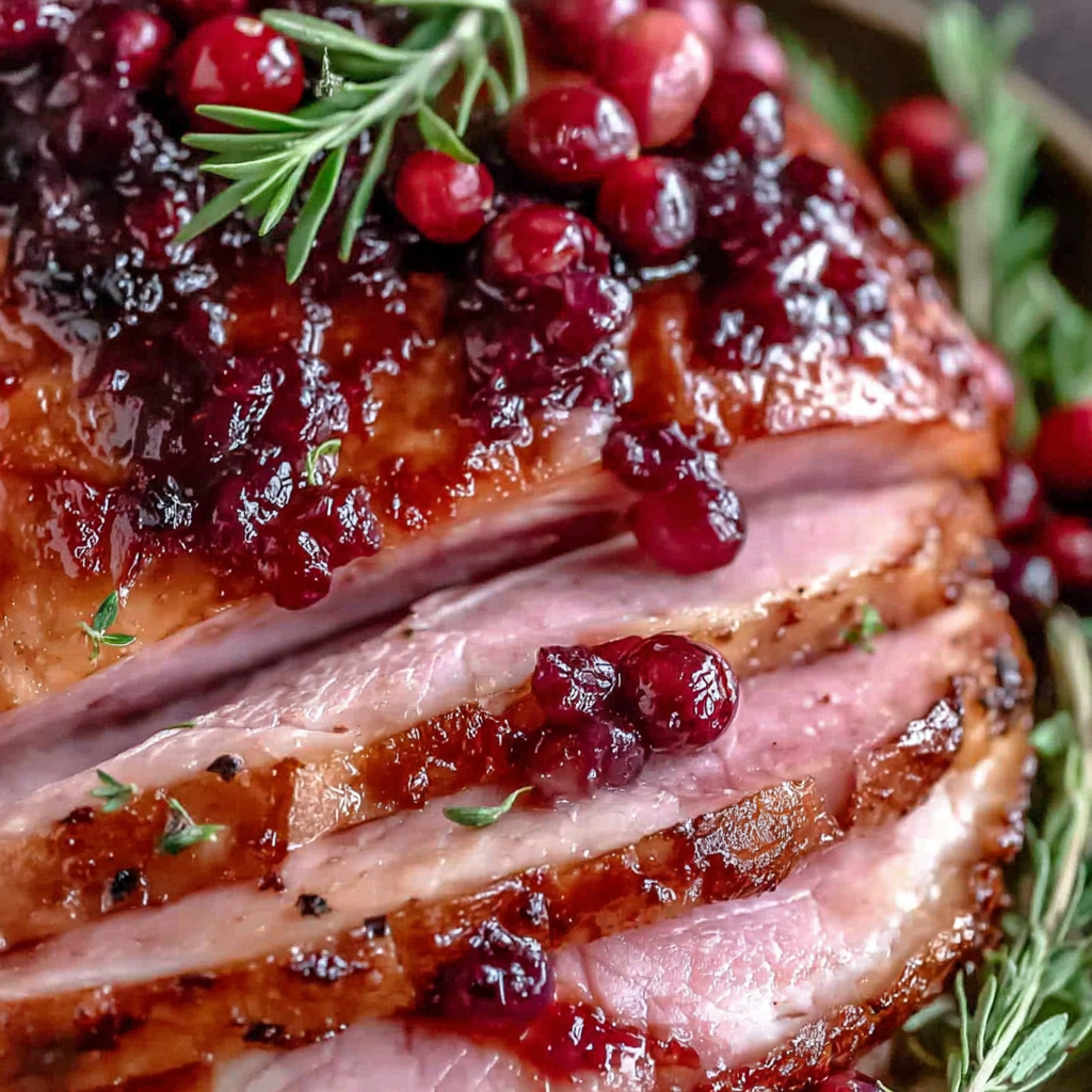 Easy Oven Roasted Cranberry Dijon Glazed Ham