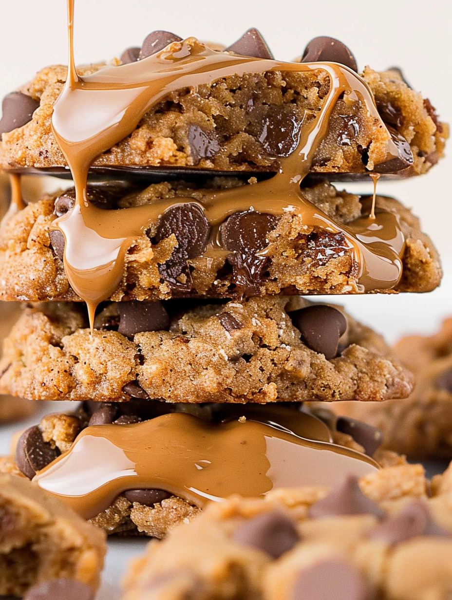 Freshly baked chocolate chip biscoff cookies on a baking sheet