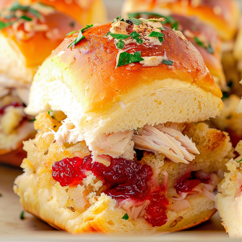 Thanksgiving Turkey Sliders (Hawaiian Roll Sliders with Cranberry & Stuffing)