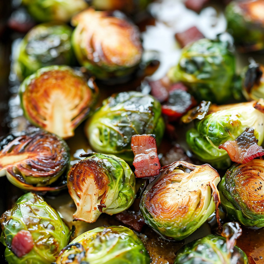 Roasted Garlic Brussels Sprouts with Bacon and Balsamic
