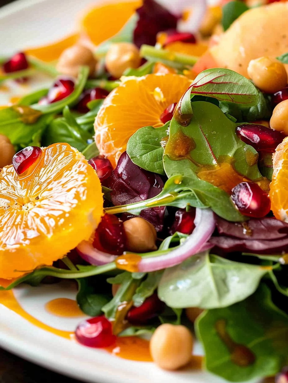 Close-up of fall salad with pumpkin maple vinaigrette