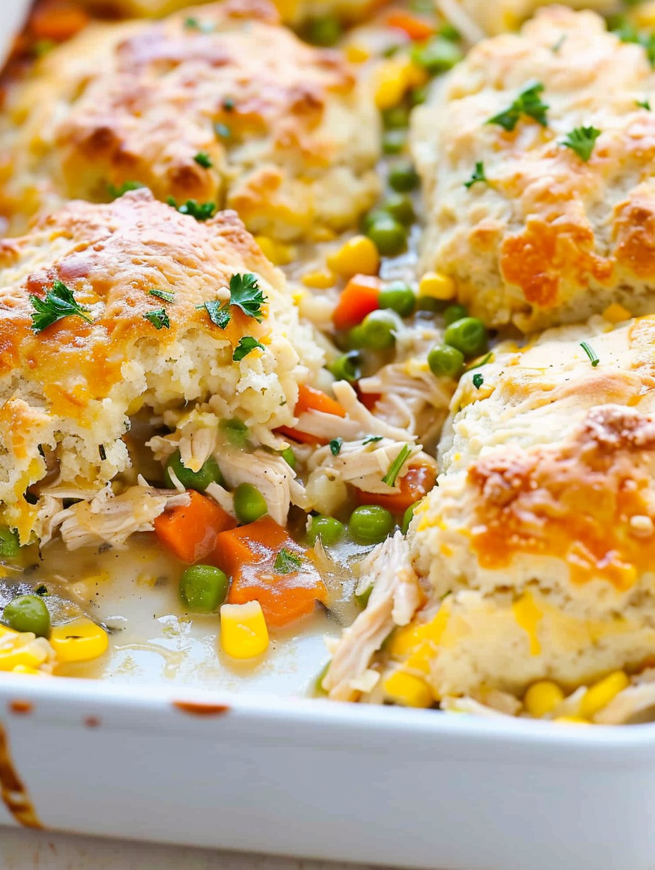 Close-up of cheesy biscuit topping