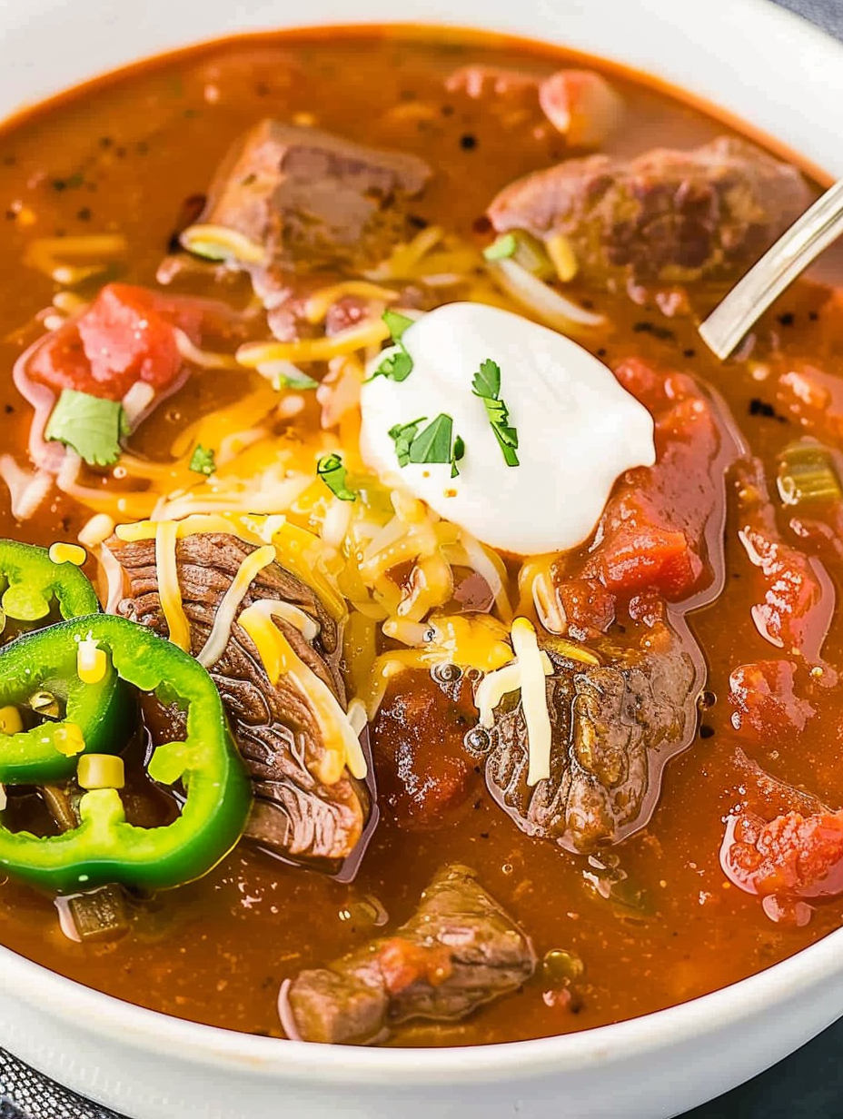 Slow cooker filled with bubbling Texas chili