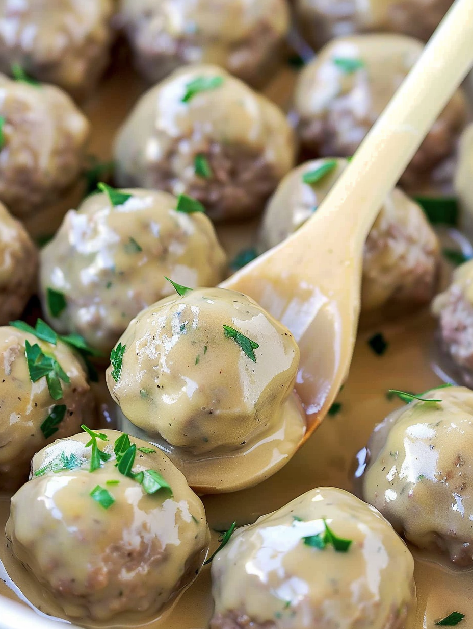 Baked Swedish meatballs on a tray