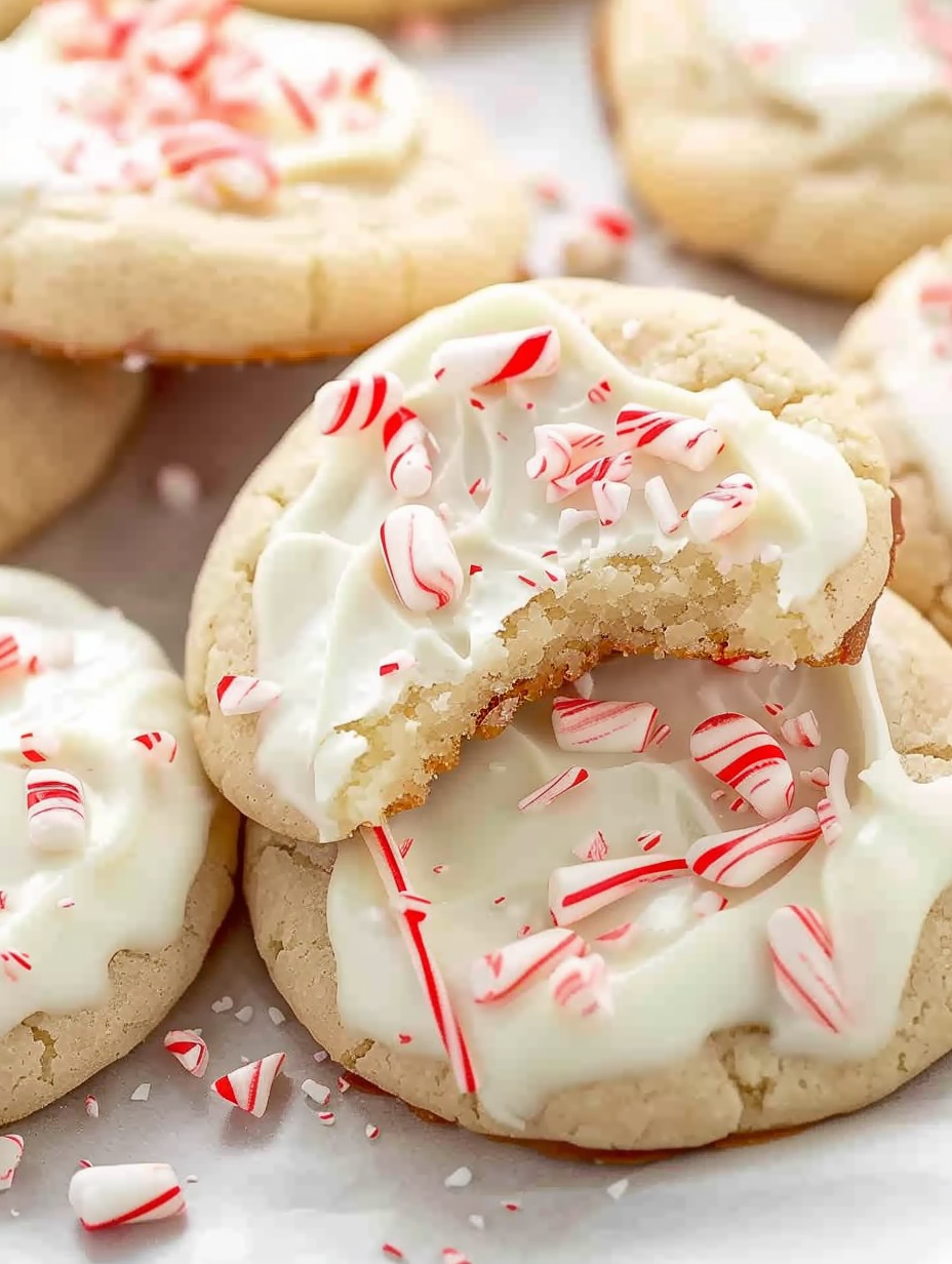 Plate of peppermint sugar cookies with crushed candy canes
