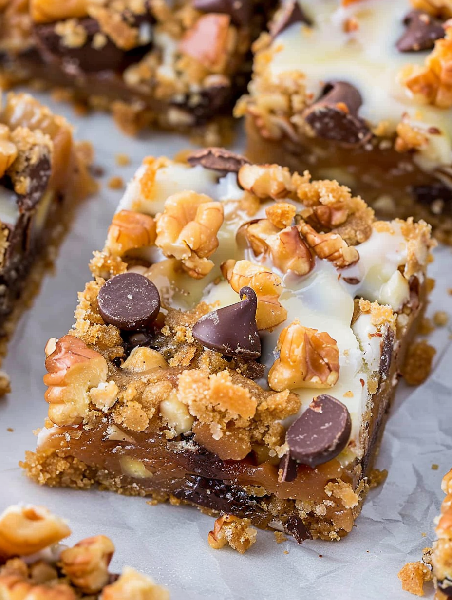 Seven Layer Magic Bars layered in pan
