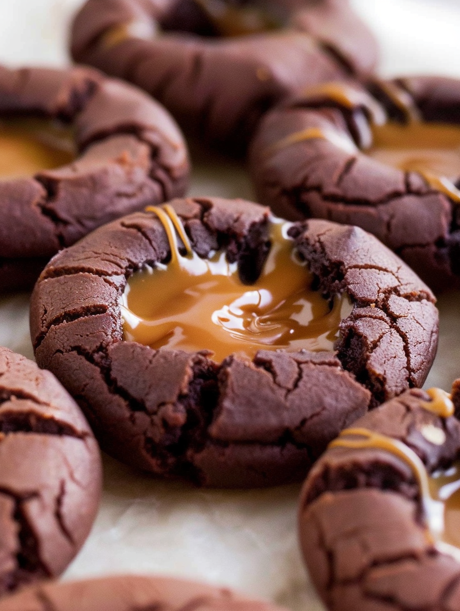 Chocolate Caramel Thumbprint Cookies
