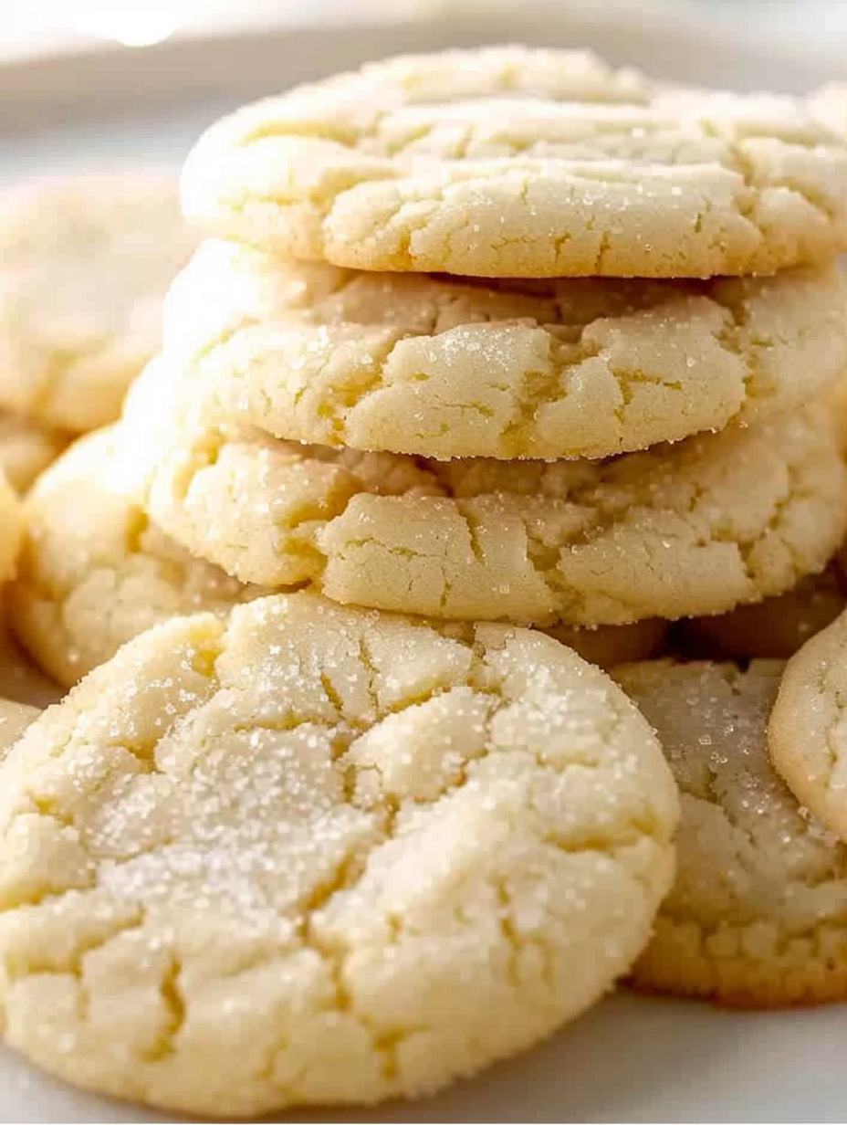Freshly baked chewy sugar cookies on parchment