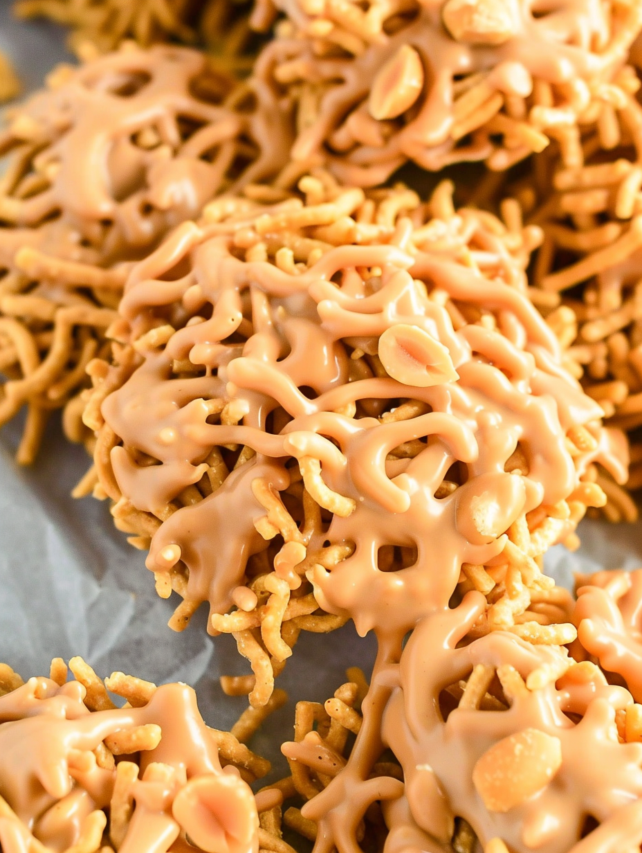 Butterscotch haystacks cooling on parchment