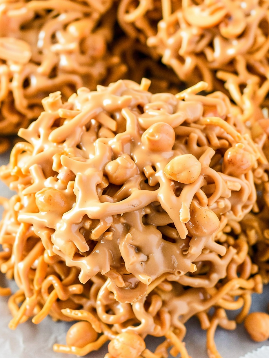 Butterscotch haystacks on a tray with parchment
