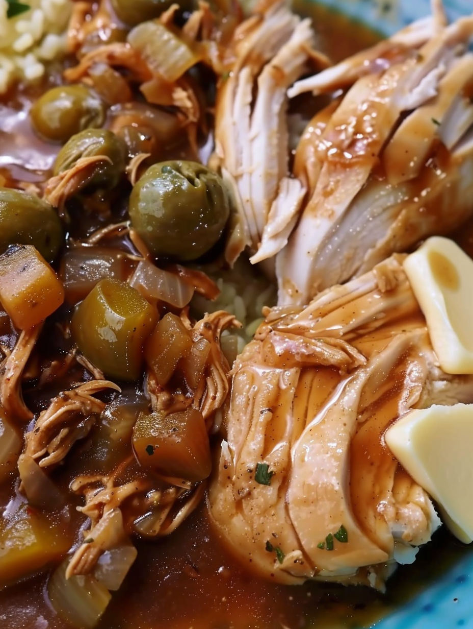 Mississippi chicken in crockpot with peppers and butter