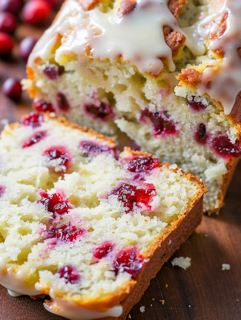 Orange glazed cranberry loaf cooling on a wire rack
