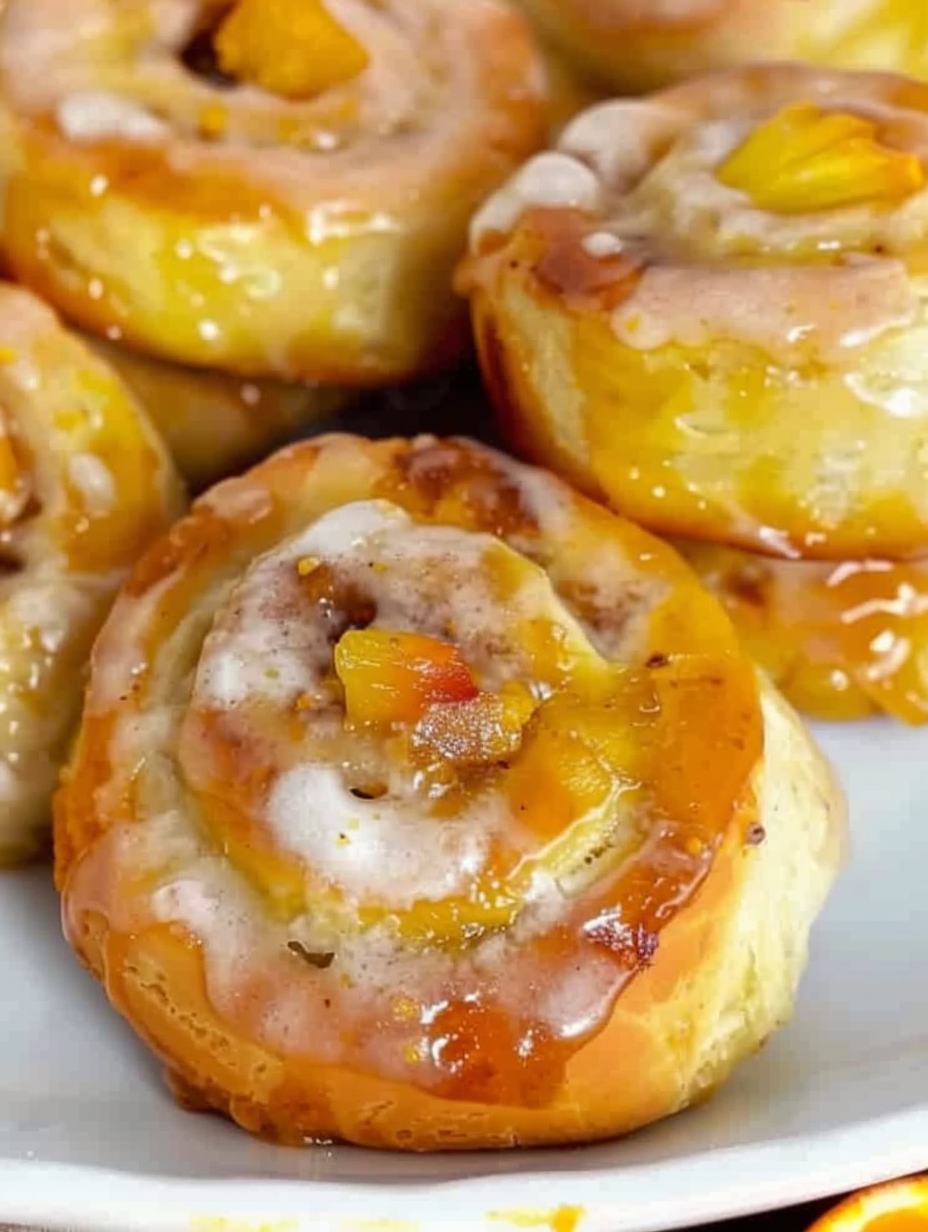 Orange pineapple sweet rolls on parchment