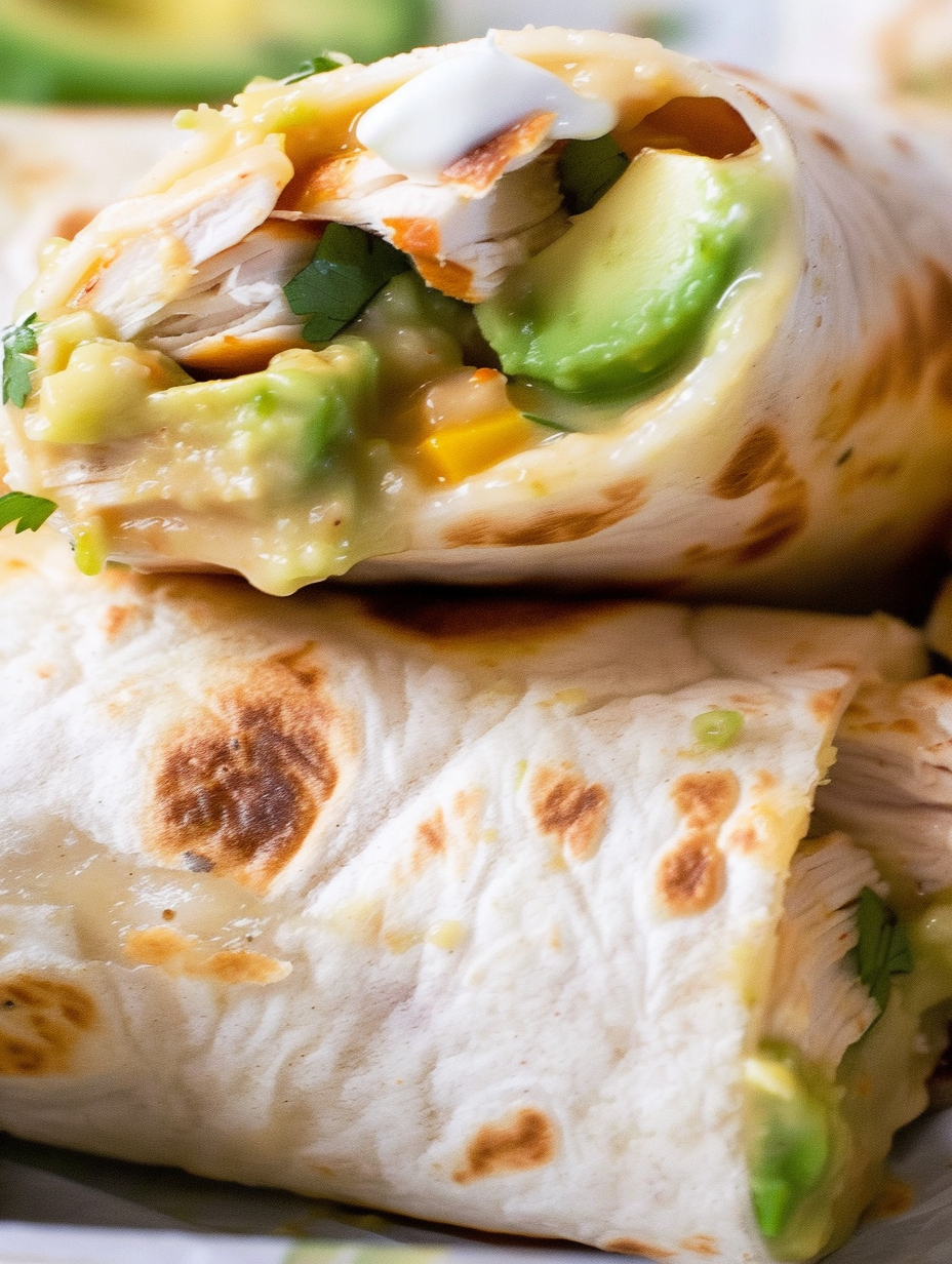 Baked Avocado Chicken Burritos