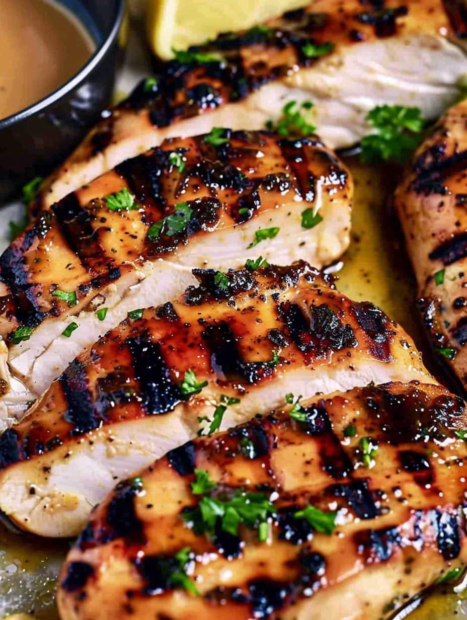 Grilled chicken finished with honey mustard sauce
