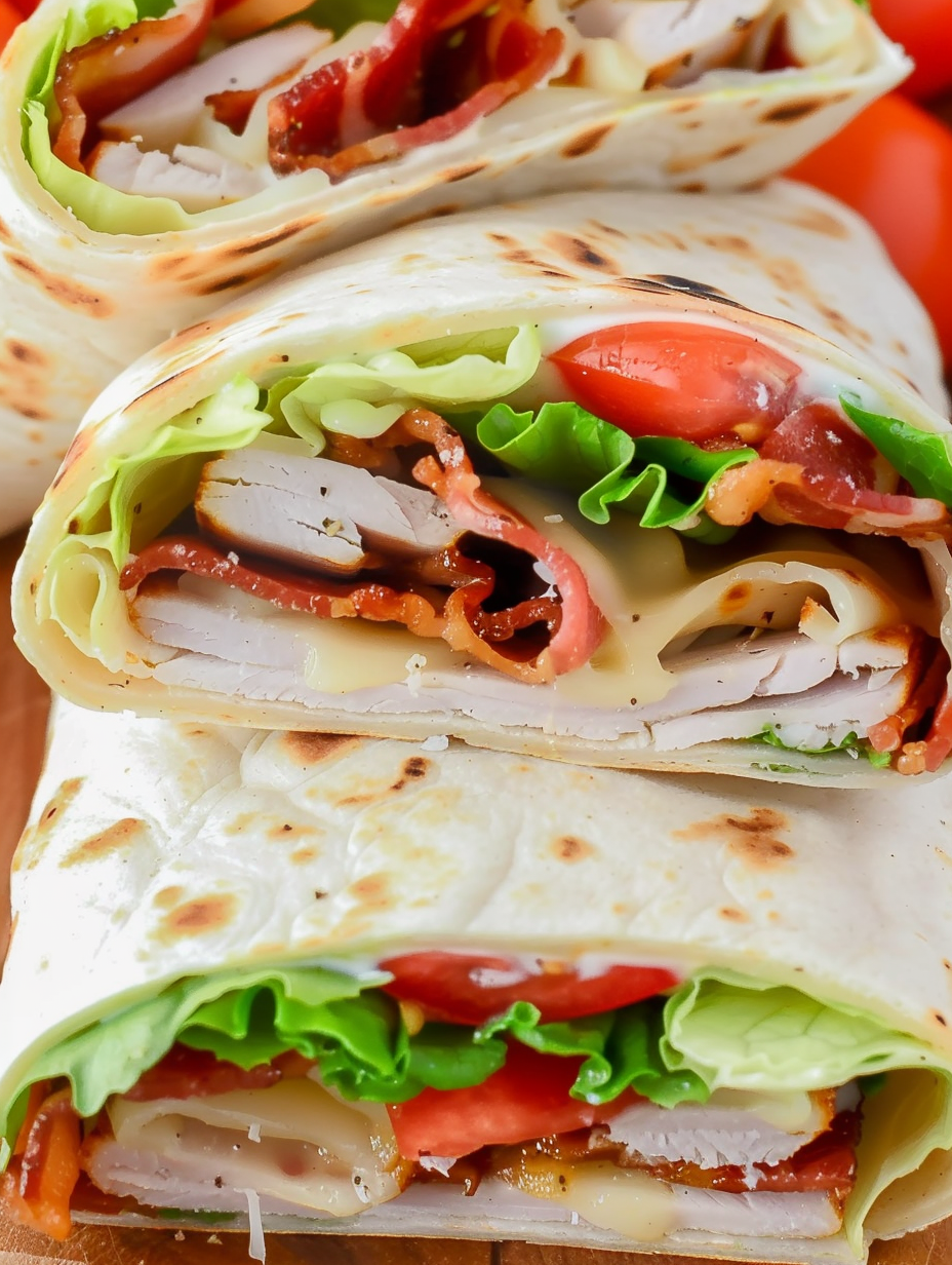 Ranch BLT wrap on cutting board