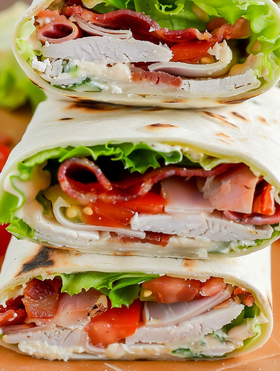 Stack of Ranch BLT wraps on plate