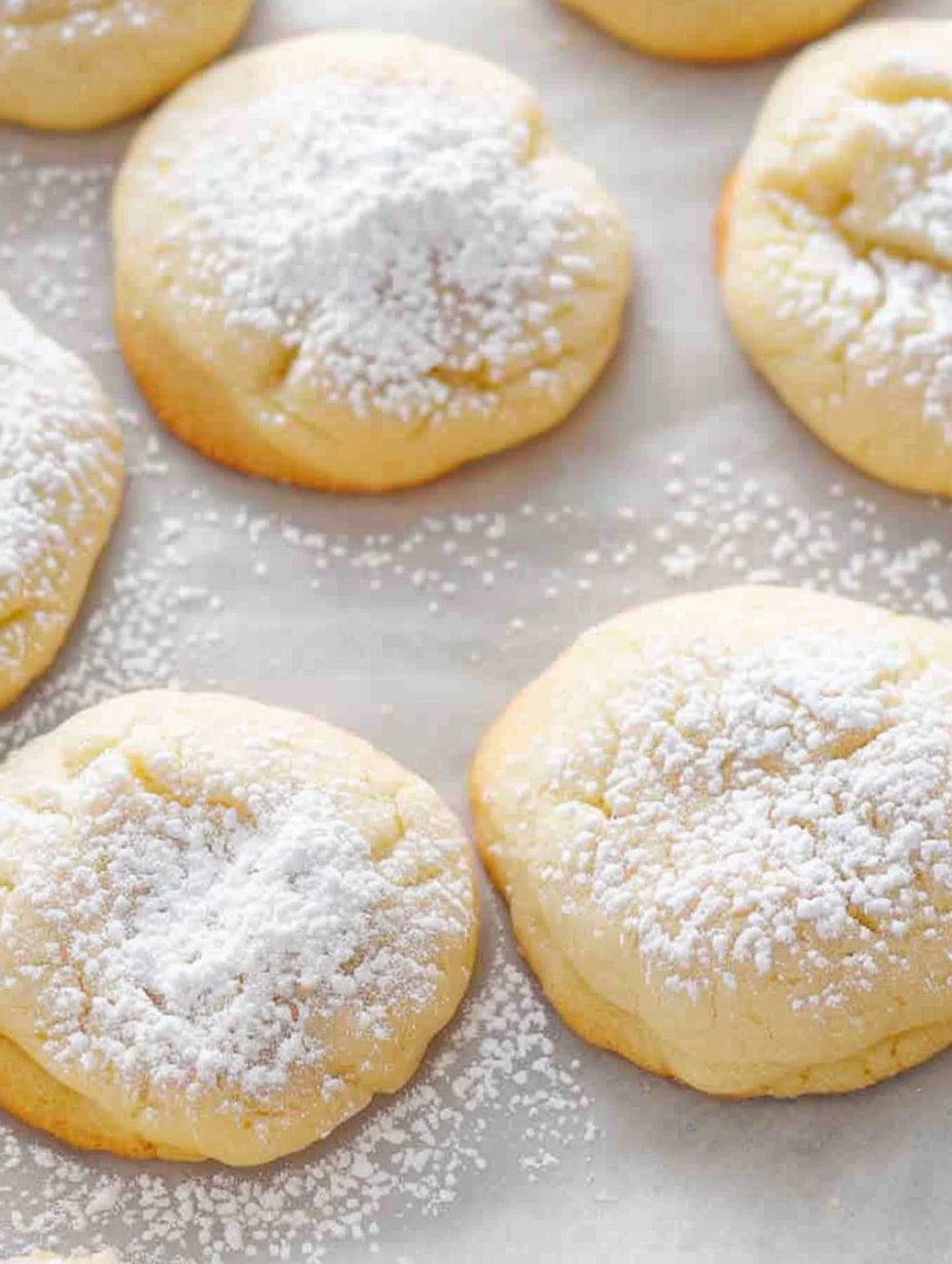 Close-up of a dusted cream cheese cookie