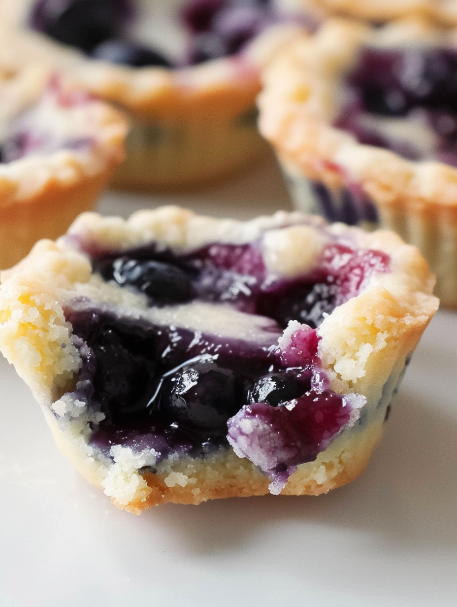 Tray of blueberry pie cookies cooling in mini muffin pan
