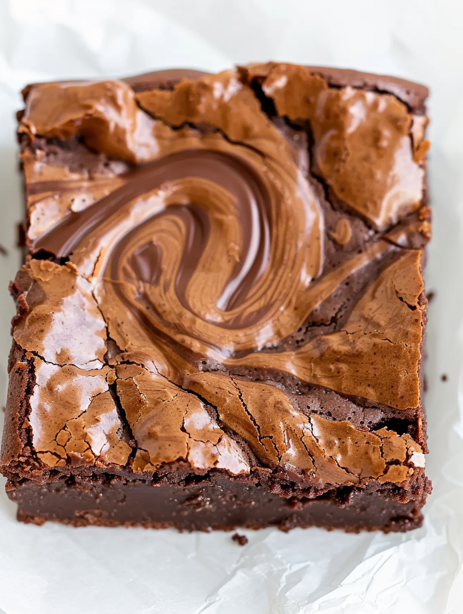 Close up of a cut nutella brownie square
