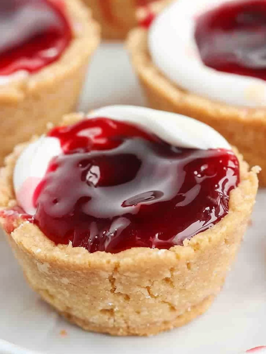Close-up of a cherry cheesecake cup