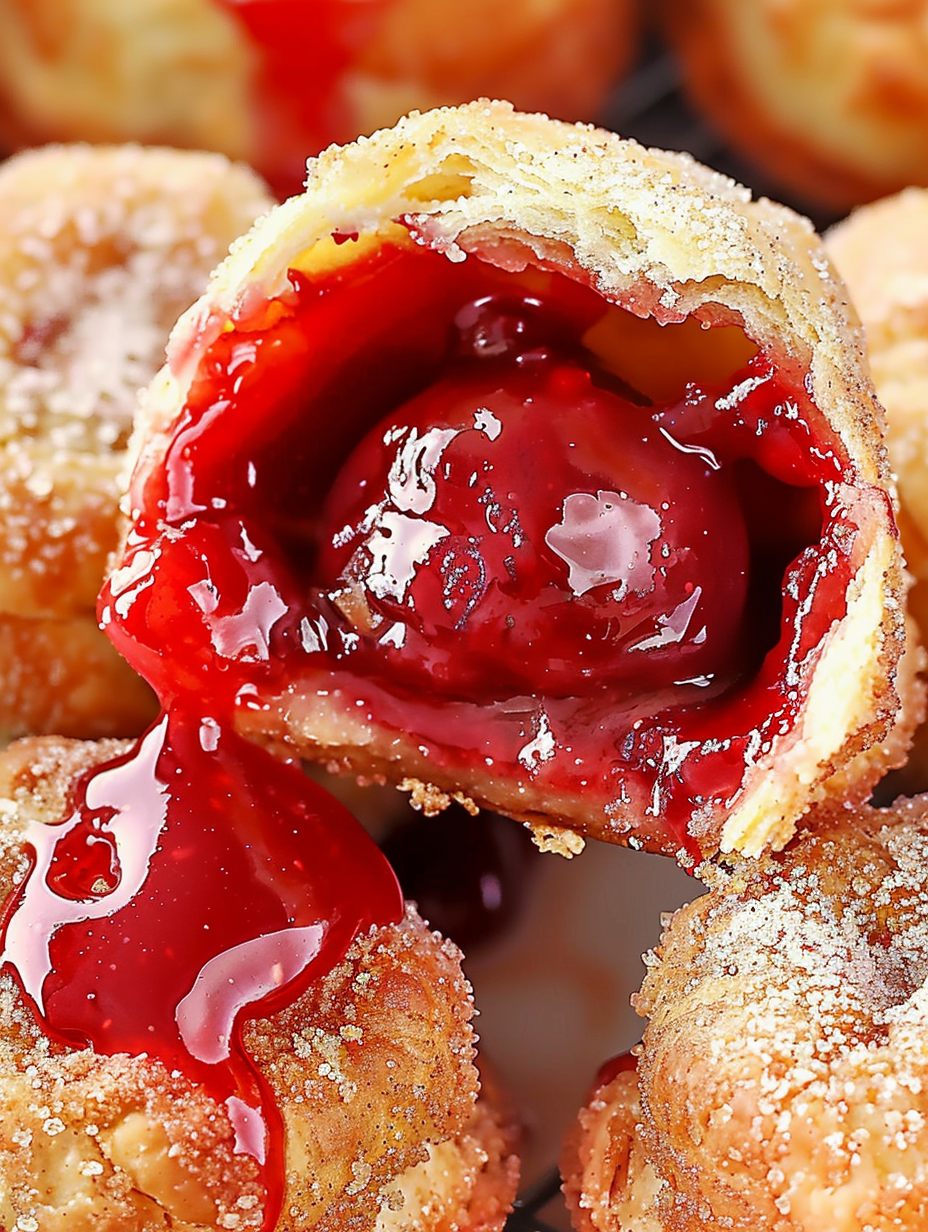 Cherry pie bombs on a cooling rack with cinnamon sugar