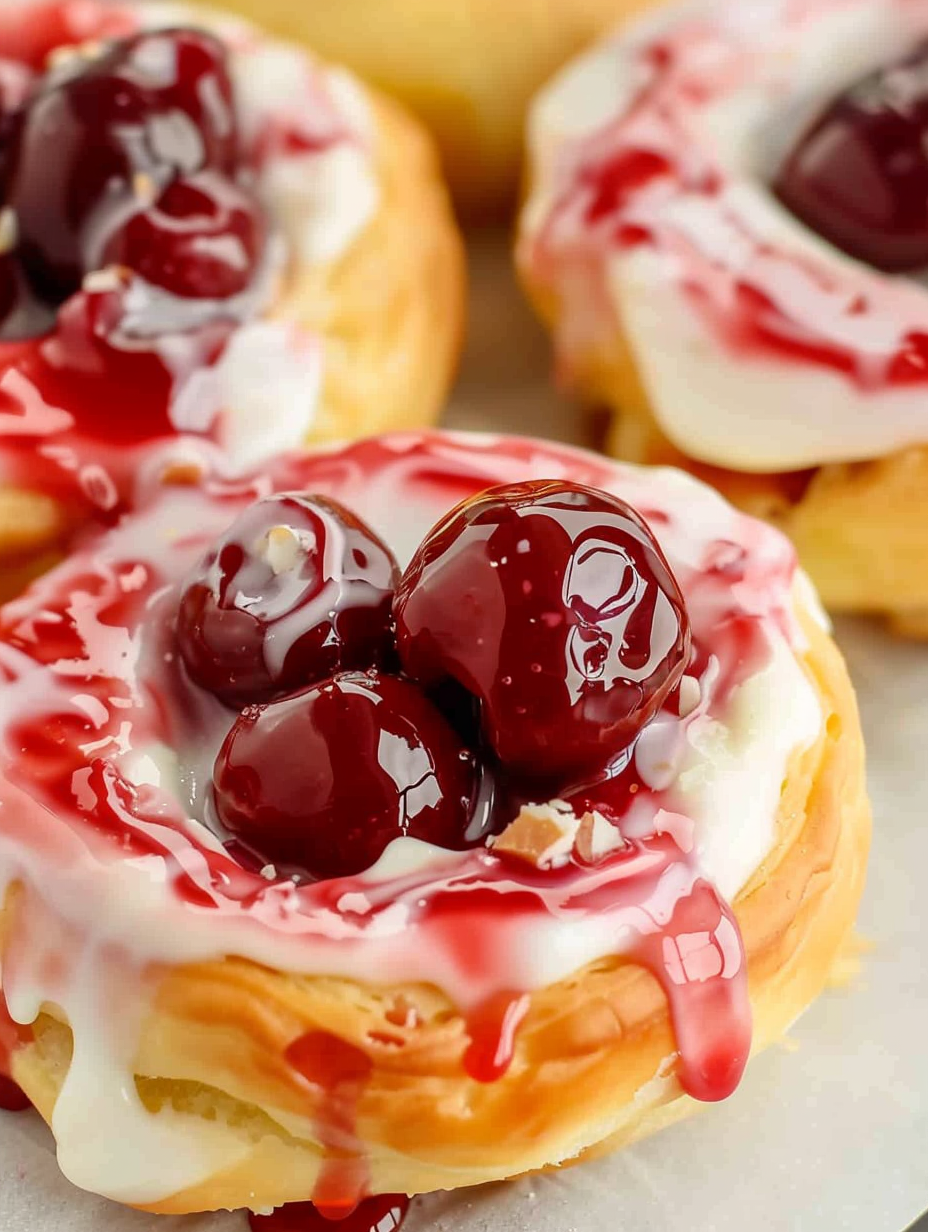 Sticky Cherry Danish with Cream Cheese Filling