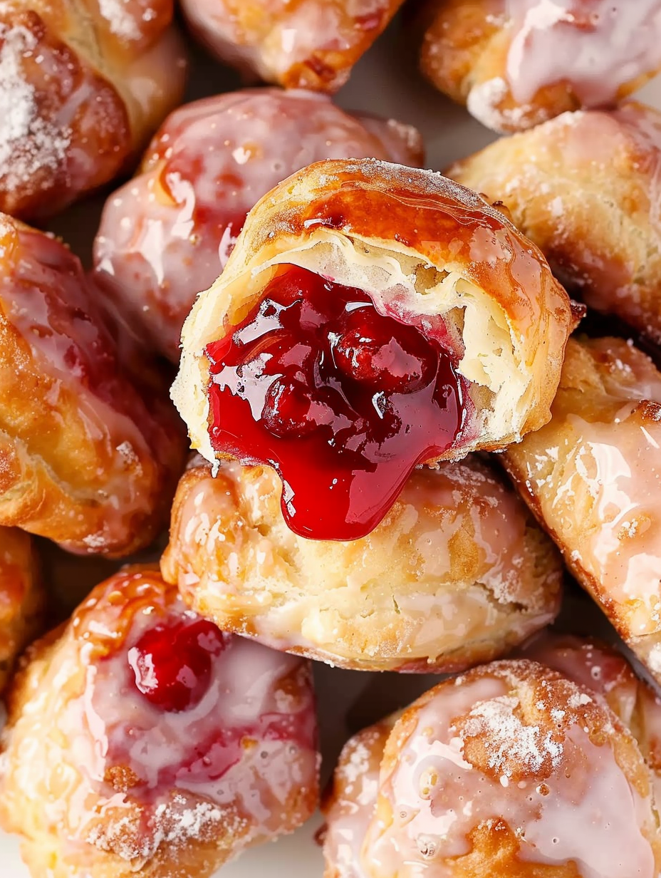 Freshly glazed cherry pie bombs on a cooling rack
