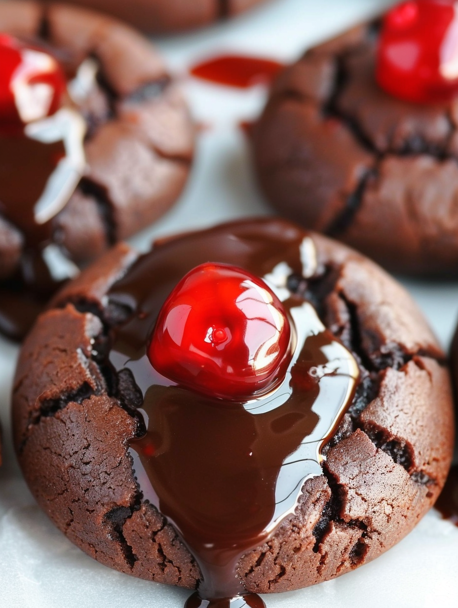 Chocolate Cherry Thumbprint Cookies
